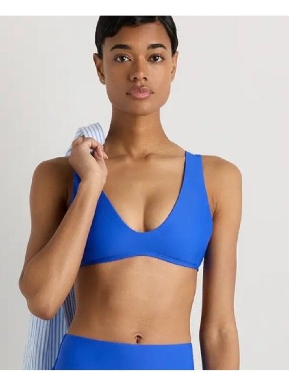 NWT Quince Italian Plunge Bikini Top in Electric Blue - Size: Extra Small